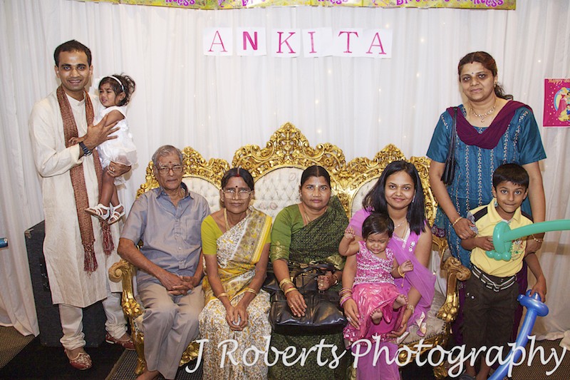 Extended indian family at 1st birthday party - party photography sydney